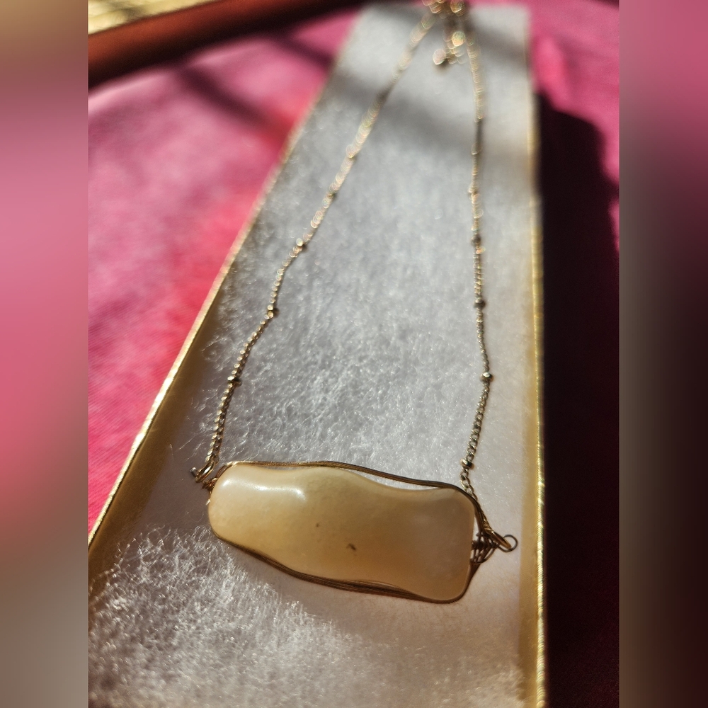 Handmade Necklace, Natural Stone, Citrine Nugget, Gold Wire Ball&Chain, Clasps